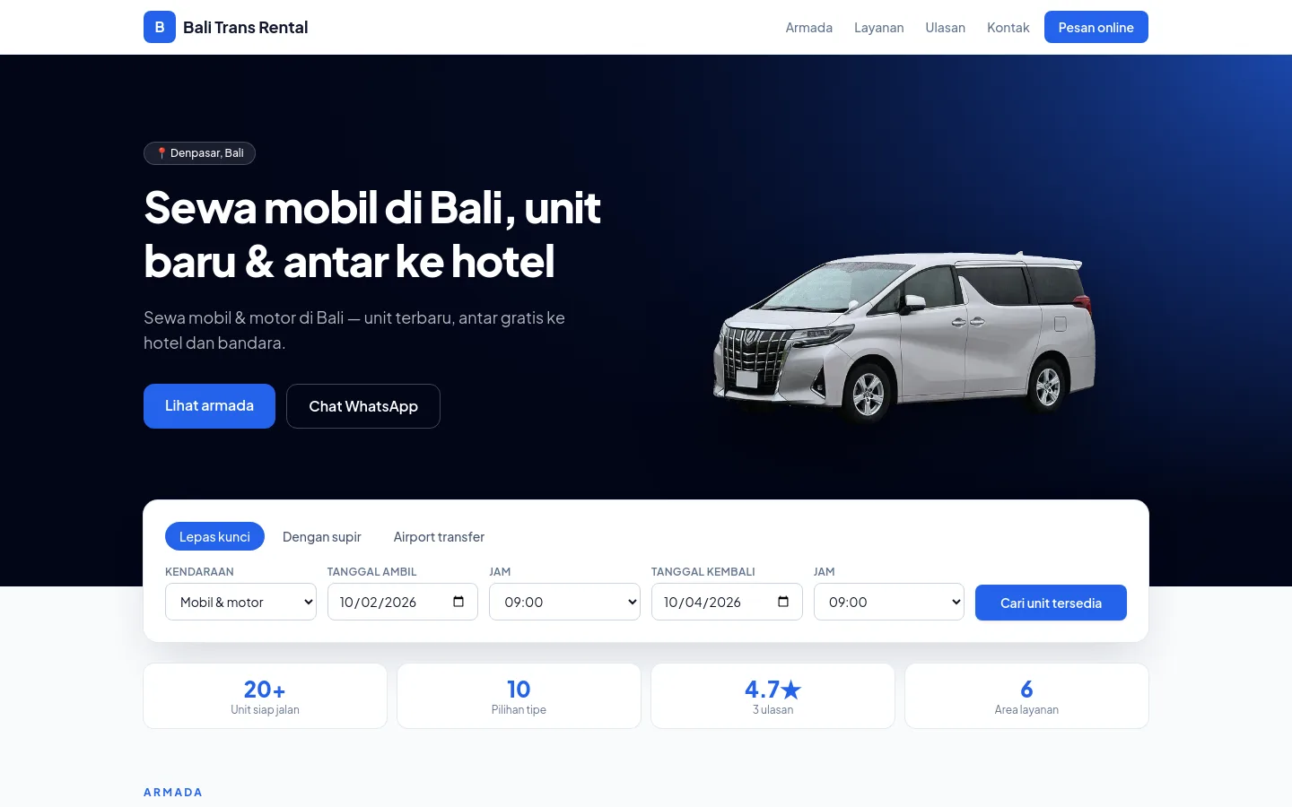Template website rental mobil tema Modern