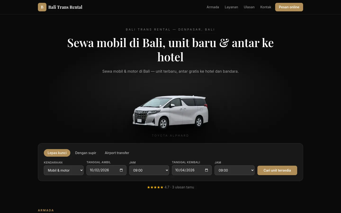 Template website rental mobil tema Premium
